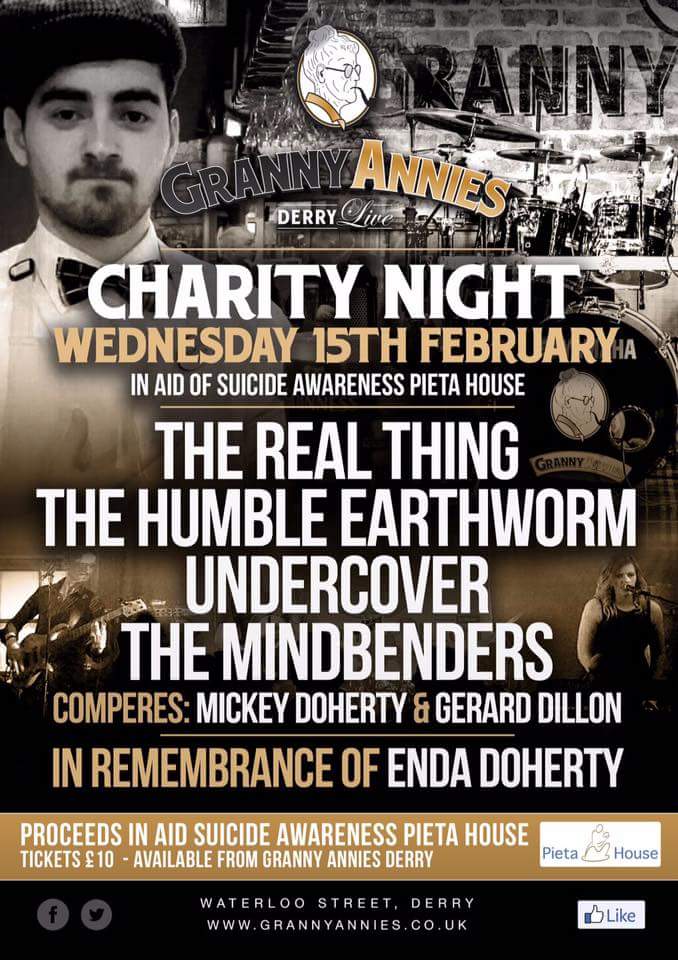 GrannyA_Derry's tweet photo. Charity night Wed 15th Feb in memory of Enda Doherty.
Tickets on Sale in Granny Annies Waterloo Street https://t.co/Gbs2LBCzMm