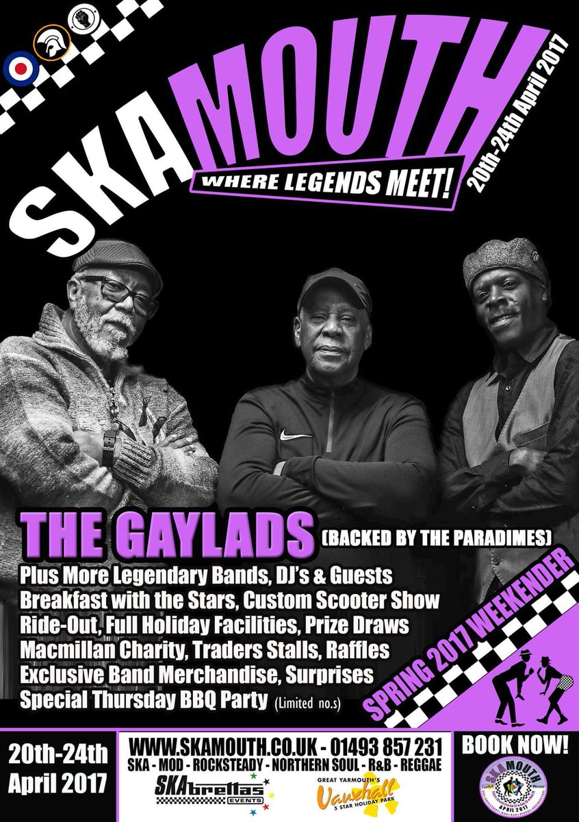 Skamouth's tweet photo. Wow 👀 Bring on the exclusive set from the Legendary #BBSeaton &amp; #TheGaylads #SkamouthApril backed by @theparadimes 💃🕴🎷🎤🎹🎺🎧💃😎😀 https://t.co/JG4rQXnqHv