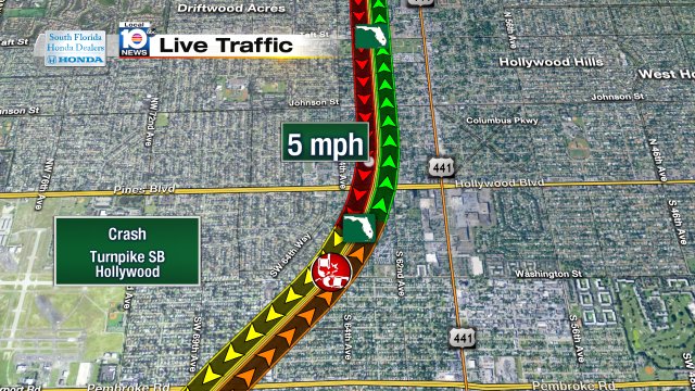 Crash on Turnpike SB at Hollywood Blvd #traffic https://t.co/hfdSCO2Z77