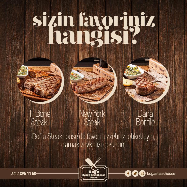 Sizin favoriniz hangisi?
(0212) 295 11 50 / 51 • Kağıthane / İstanbul
bogasteakhouse.com #bogasteakhouse #steak #steakhouse