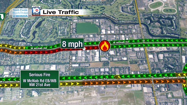 Delays Caused by Serious Fire near W McNab Rd EB/WB near NW 21st Ave #trafficalert https://t.co/OYpV4cv0rE