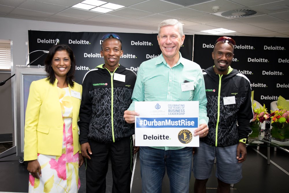 DurbanChamber's tweet photo. Thank you to @DeloitteSA for and amazing morning with @ComradesRace legends 2016 #DavidGatebe and 2015 #GiftKelehe
#DeloitteChallenge https://t.co/FLHiiRQlLW