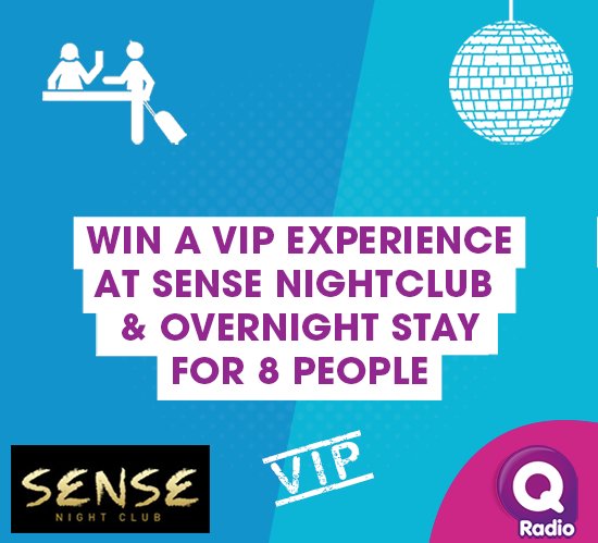 QRadioOfficial's tweet photo. WIN: A VIP experience at @SenseNightclub for 8 people and an overnight stay at @glenavonhotel52 Tune into @radioibe until 4pm today to WIN! https://t.co/ThTOWThxPU