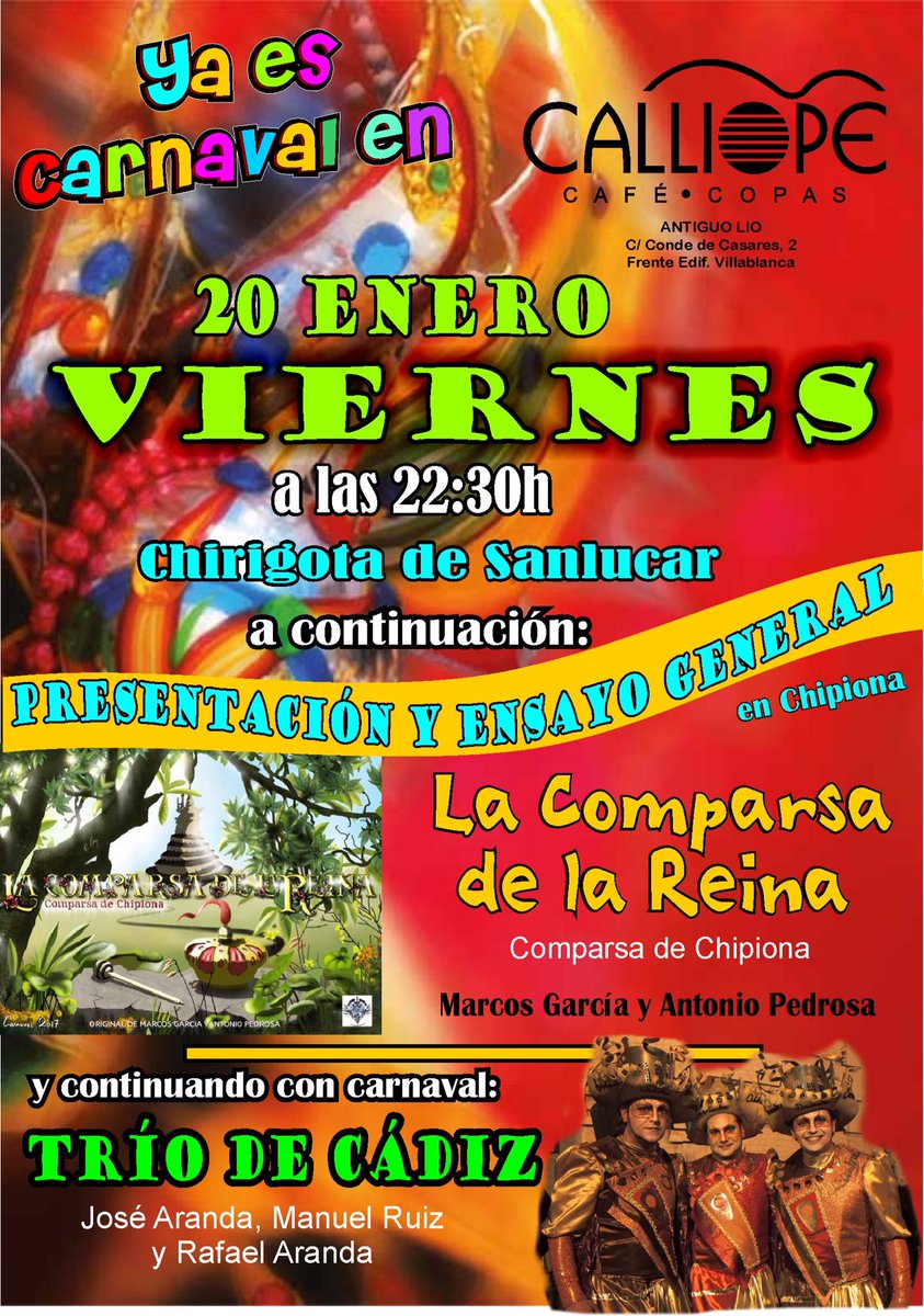 CalliopeCopas's tweet photo. Este VIERNES 20 a partir de las 22:30 comenzamos nuestro debut en este CARNAVAL 2017!!!Te esperamos!!! https://t.co/BoqYcjrAdu