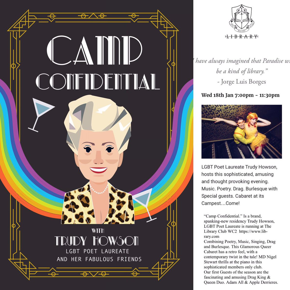 AdamAll_Drag's tweet photo. Tonight's shenanigans: The Lauch of Camp Cabaret with Trudy Howson at #TheLibraryClub Can't wait! https://t.co/WPeMSFZZgR