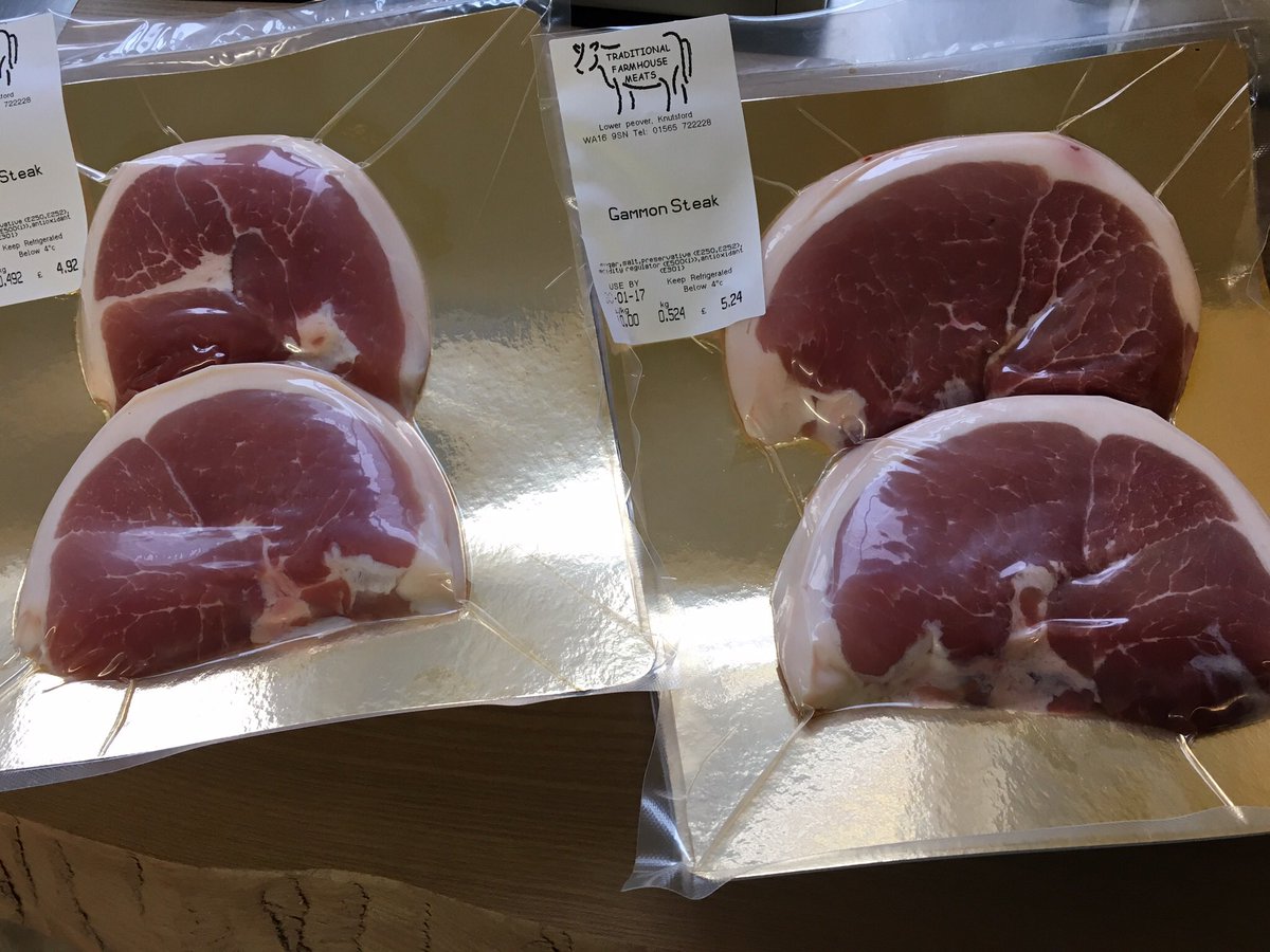 KenWebbsBeef's tweet photo. Yummy gammon steaks 🍴#teatonight #alsagermarket #radbrokehall #nantwich #markets #January #butchers #homecured https://t.co/7yqVmfEYv5