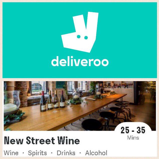 Newstreetwine's tweet photo. We are now on @deliveroo so you can order wine straight to your door! 🍷 #Deliveroo #Wine #Champagne #HomeDelivery https://t.co/kt69sVtfhj