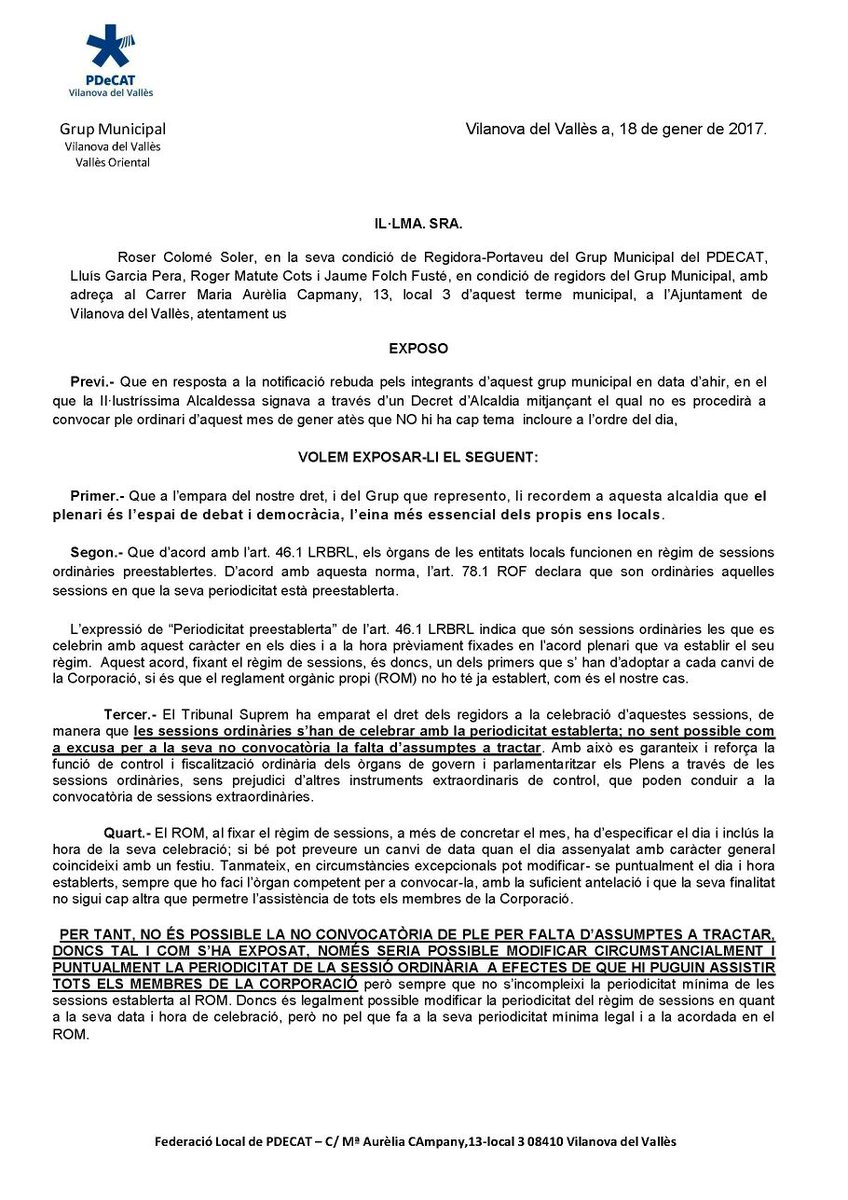 roser_colome's tweet photo. A #VdV #AlcaldessaLorenzo ha decidit q NO es convoca ple ORDINARI d gener pq diu q NO té cap tema a parlar! #alucino li hem presentat això: https://t.co/WIt1nqm2E8