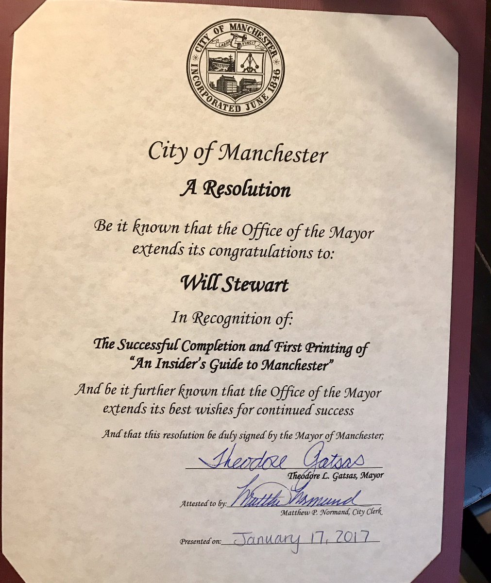 ManchGuide's tweet image. Thanks to @MayorTedGatsas for recognizing author @W_Stewart and illustrator @PeterANoonan at last night&apos;s Board of Mayor &amp;amp; Aldermen meeting.
