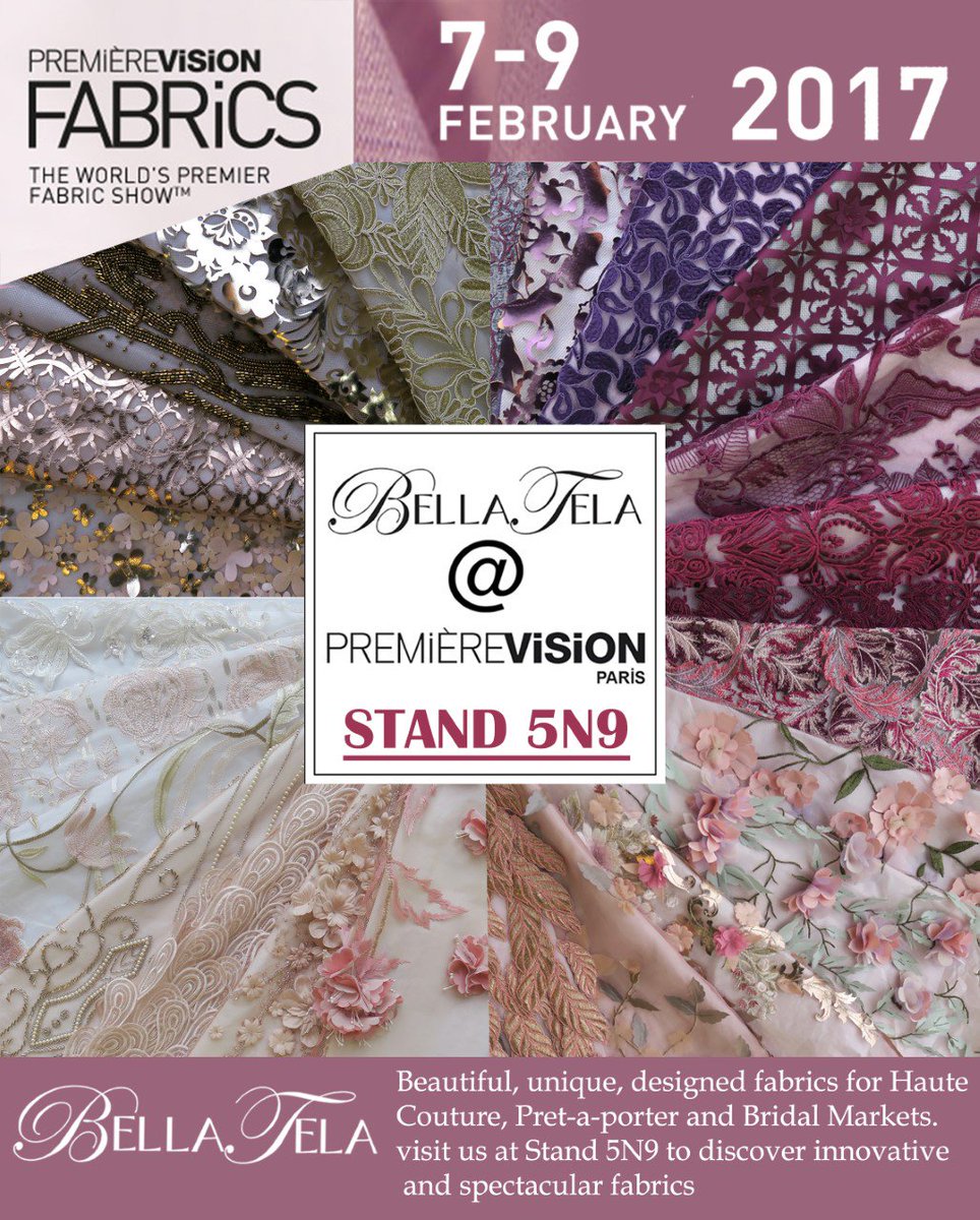 BellaTela's tweet photo. We are looking forward to welcoming you onto our stand 5N9 at Premiere Vision Paris. 7-9 Feb. #wearepremierevision #bellatela https://t.co/zjv0rYY02b