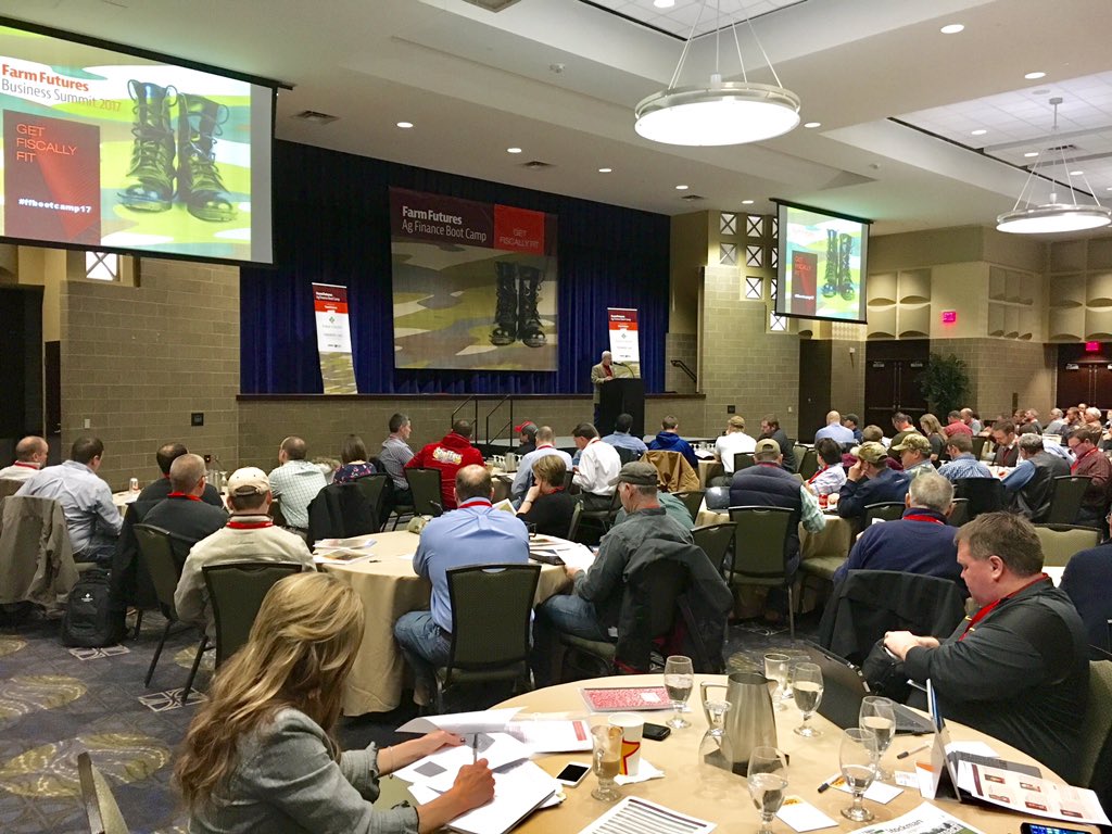 FarmFutures's tweet photo. Smart #farming: The 2017 Farm Futures Ag Finance Boot Camp has started in Bettendorf, Iowa with a packed house #ffbootcamp17 #agchat https://t.co/6Ybb5NbzjS