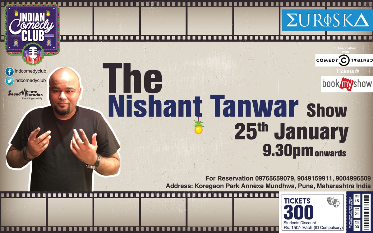 TheEntFactory's tweet photo. The Nishant Tanwar @jokesingh show at @EuriskaIndia #Pune, on 25th January. Special offer for students. Tickets - https://t.co/mbLoqCI5mf https://t.co/azabMjxDFl