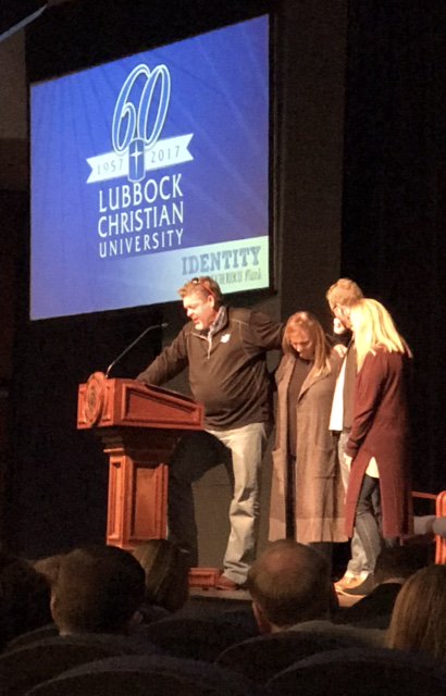 PresPerrin's tweet photo. Heard Dr. Bev Byers tell the true story of her daughter, Paige, and grandson, Slade. A great reminder of God's love and providence! #chapel https://t.co/1mUDicDPIL