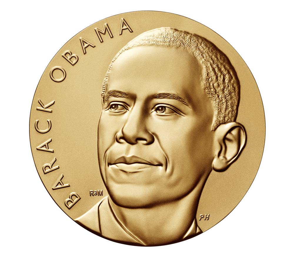Pres Obama presented yesterday with usmint bronze medals marking his