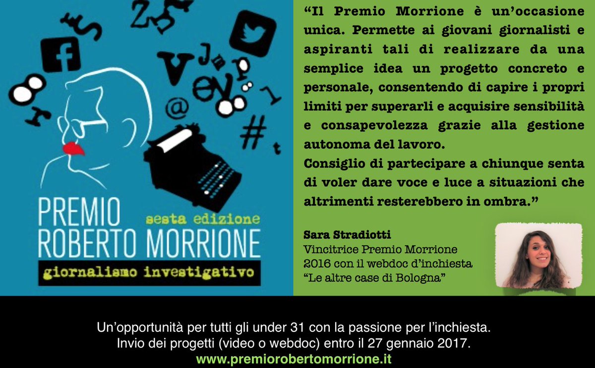 premiomorrione's tweet photo. Volete dare voce e luce a situazioni che altrimenti resterebbero in ombra?  Partecipate al #premiomorrione https://t.co/ncdb9V31fk #under31 https://t.co/e2tfJ6ii60