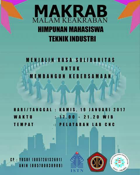 Diharapkan kehadiran Mahasiswa/i ISTN Jakarta Dan Alumni teknik industri ISTN Jakarta Dalam acara MAKRAB HMTI ISTN..