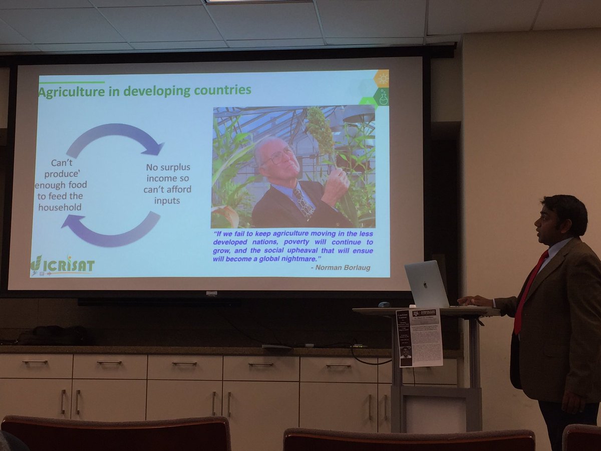 MuranoElsa's tweet photo. The wisdom of Dr. Norman Borlaug, as presented by Dr. Varshney of ICRISAT on the campus of Texas A&amp;M. https://t.co/o0TIfJw3Re