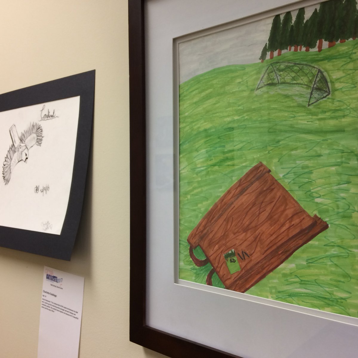 ToHollySprings's tweet photo. Womble Park is shown in this work in young artists' display w/theme #HollySprings #InspiresMe at Cultural Center. https://t.co/Z9G0jpbX82 https://t.co/Y90GNSO8gf