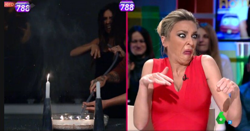 zapeandola6's tweet photo. ¡Poca gente se asusta tanto como @CristiPedroche en @El_Hormiguero! @AnnaSimonMari la imita y acaba como no en iguana muerta #Zapeando788 https://t.co/KvYLNP2eV5