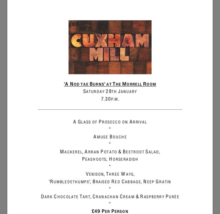 We just have one table of six available for our pop-up event in Streatley on Saturday 28th Jan. Join us for 'A Nod tae Burns'!