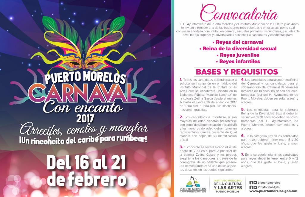 Les comparto la convocatoria para los reyes del #CarnavalConEncanto. Arrecifes, cenotes y manglar ¡Un rinconcito del caribe para rumbear!