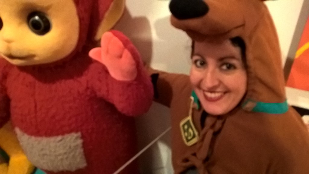 KimLaunert's tweet photo. Dressed as Scooby, hugging a Tellytubby.... Must be #MuseumSelfie day! #childrenstv @derbymuseums #thingsidoforwork https://t.co/5GQc0QmA8g