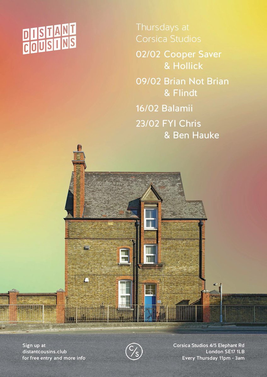 _distantcousins's tweet image. Thursdays at @Corsica_Studios - February!

🏠distantcousins.club 🏠
