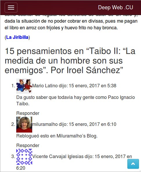 DeepWebCU's tweet image. Ya se incluyó semanalmente  en #DeepWebCU la lapupilainsomne.wordpress.com de @iroelsanchez  para que llegue a #Cuba y cubanos sin Internet.