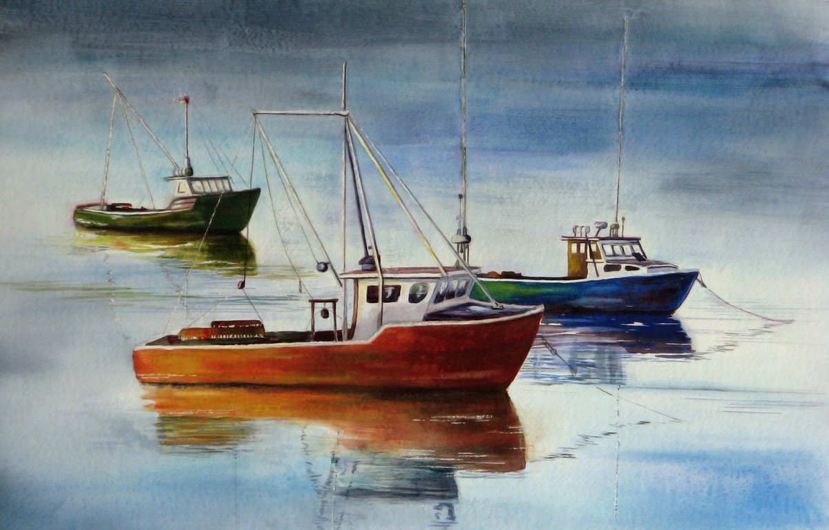 JJAWheeler's tweet photo. Just finished painting "Fishing Boats of Bidderford, Maine." Watercolor painting of a calm moment. https://t.co/sseh6zi3tQ