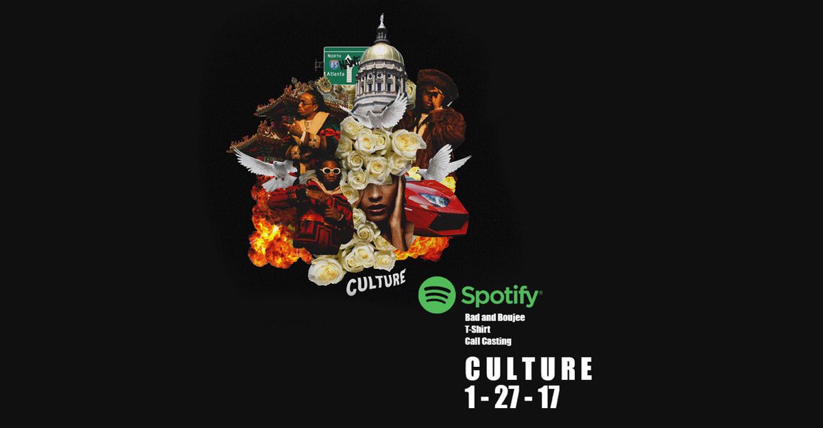 Migos's tweet image. C U L T U R E  1 - 27 - 17 Listen now #BadAndBoujee #TShirt #CallCasting on @Spotify flyt.it/BadandBoujeeSp