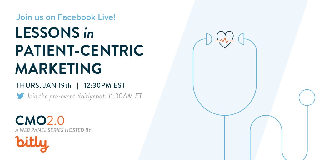 Bitly's tweet photo. We’re going live on FB in 30 mins! Submit your questions by tagging @bitly & #patientcentric & we’ll ask them in the live stream. #bitlychat https://t.co/D9W7KKFRY2