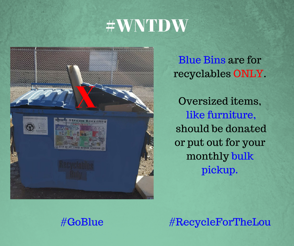 STLCityRecycles's tweet photo. #WhatNOTToDoWeds Don't put chairs in any City dumpster. Find yr bulk pickup schedule here: https://t.co/YsYOfMRu1p #RecycleForTheLou #STL https://t.co/QjnmihsQCE