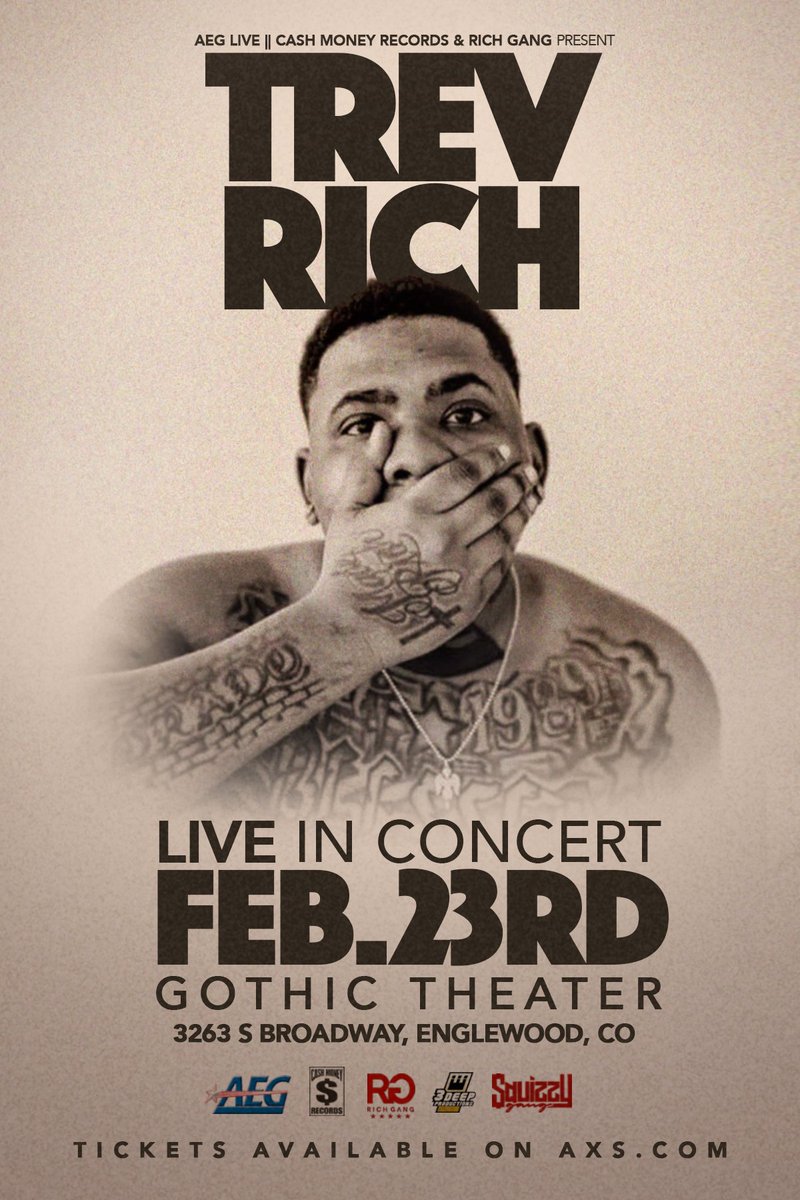 Cash Money Records artist &amp; Denver's own <a href="/trevrichHD/">Chivo</a> performs February 23! Info : bit.ly/2jKR0Oe