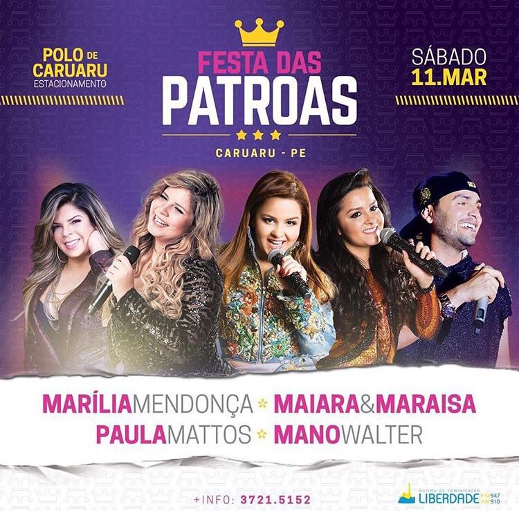 ForroPage's tweet photo. Dia 11 de março tem #FestaDasPatroas  em Caruaru-PE! @Mano_Walter @MaiaraeMaraisa @MariliaMReal @paulamattos__ https://t.co/lLAqLuVTD6