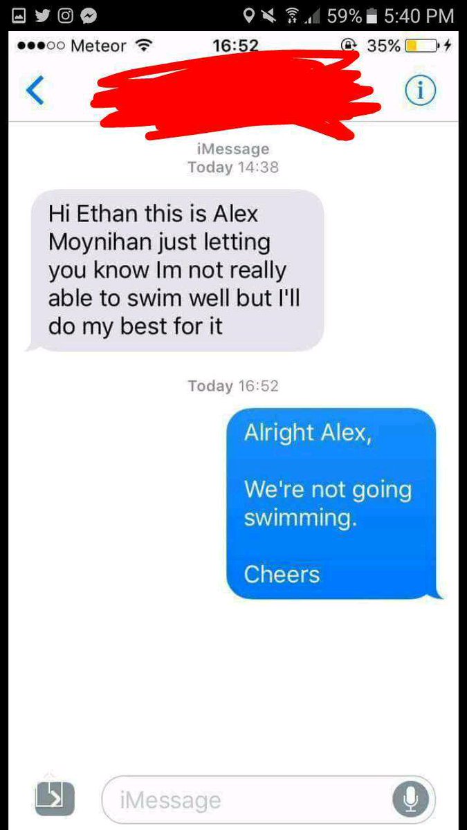 conorhogan192's tweet photo. Told @alex_moynihan1  that we were going swimming tonight for training and this is what he texted our manager 😂😂 https://t.co/Iej0HgcDYr