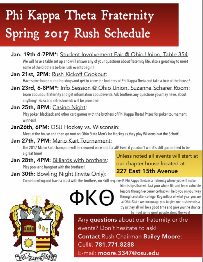 PhiKapThetaOSU's tweet image. Here&apos;s our spring &apos;17 recruitment schedule, we hope to see lots of new faces! #RushPhiKap