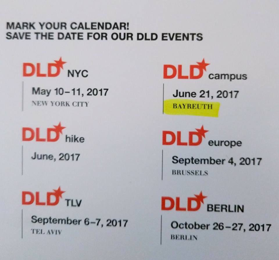 Proud to announce next #DLDcampus will take place at #UniBayreuth on Wednesday June 21st 2017. Save the date. #DLD17