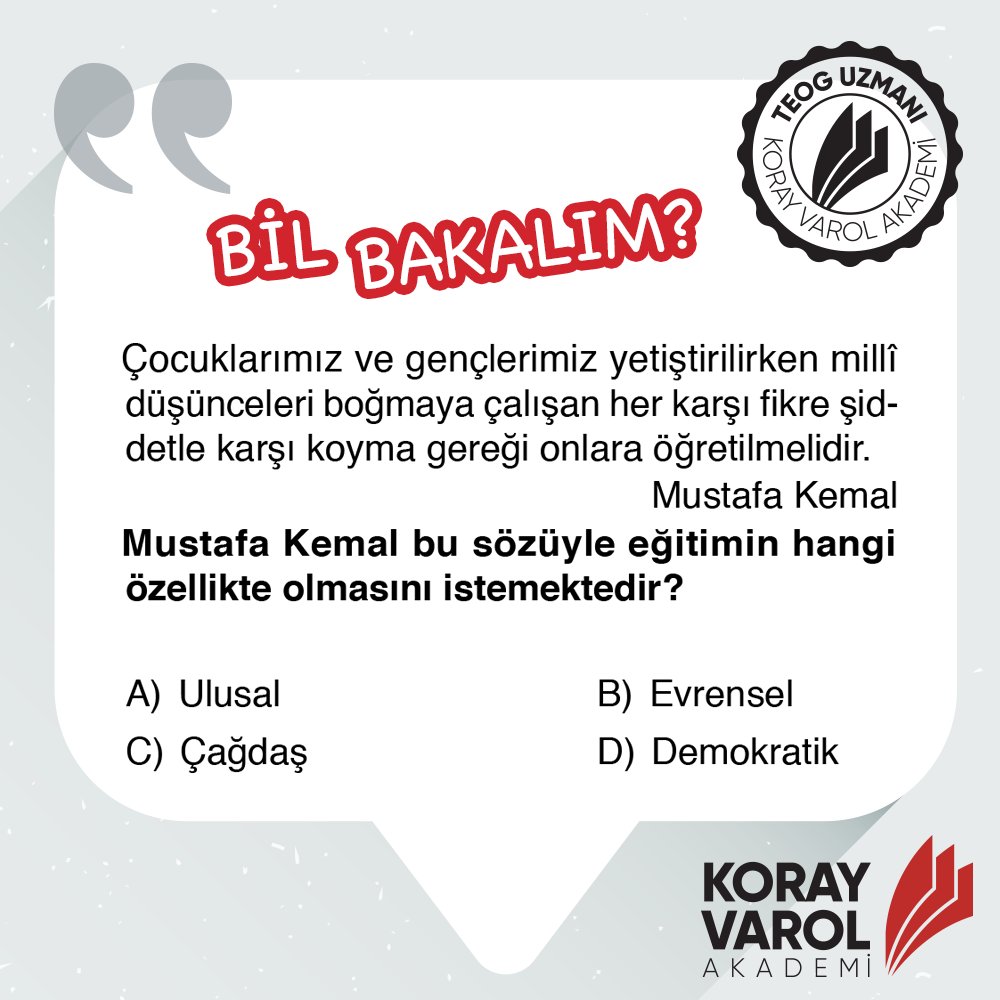 kvayayinlari's tweet photo. Günün sorusu geldi! Cevapları görelim...
#KorayVarolAkademi #TEOG #TEOG2016 #Bilbakalım https://t.co/SP2yj0X8Wf