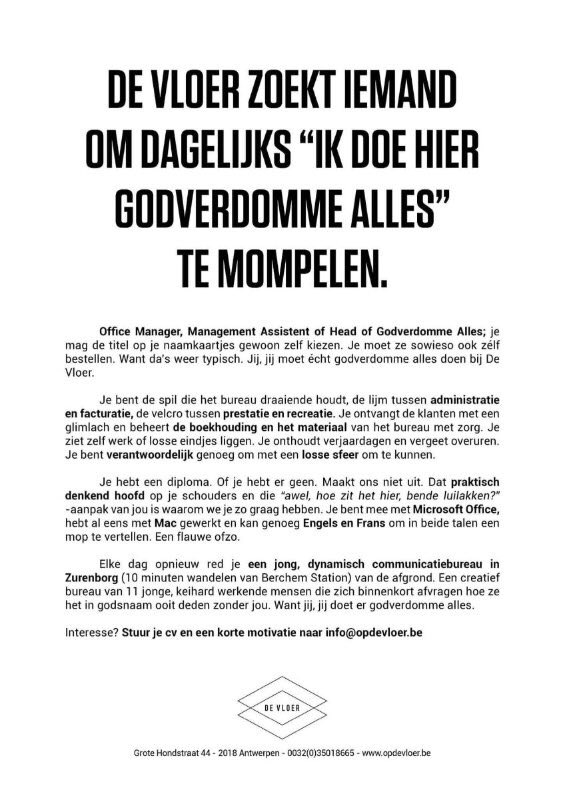 itsmelanie88's tweet photo. Gave en bijna meesterlijke vacaturetekst! #devloer #lol #mywords #storyofmylife https://t.co/Z2GvuuYye1