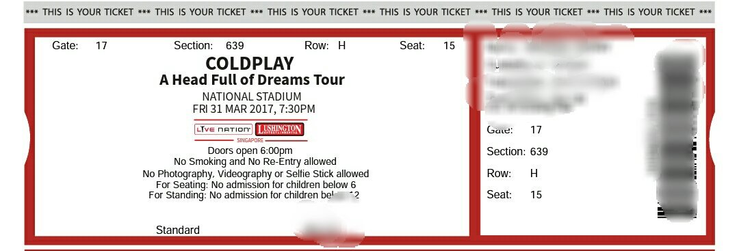 Sell 1 tic Coldplay SG CAT 4, 31 Mar 2017, seating
WA cp08112222362
#jualtiketcoldplay #tiketcoldplay #coldplay #jualtiketcoldplaysingapore
