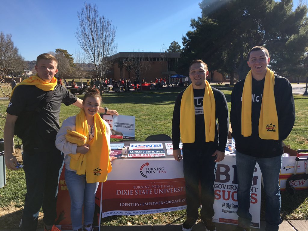 tpusa_dsu's tweet photo. Come get a scarf from us at club rush for national school choice week! https://t.co/c1fHAngGDQ