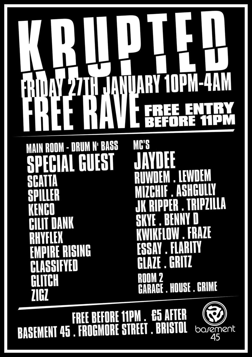 dj__spiller's tweet photo. 👇👇👇RETWEET👇👇👇
Catch me here in main room with my OTFT family for Krupted 27/01/2017 @Basement45 https://t.co/6jzpI3PdKg