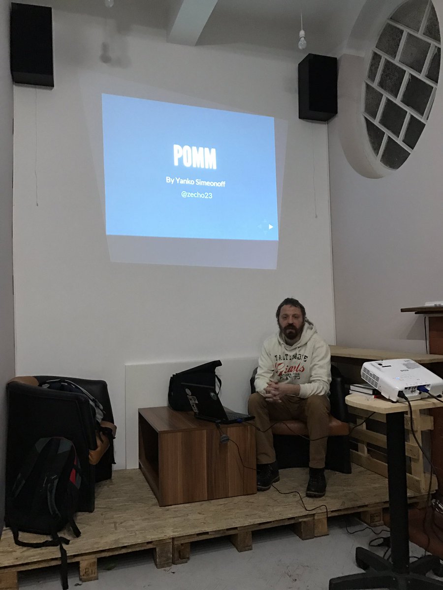 krenvirsh's tweet photo. @zecho23 talking POMM magic on the PHP meetup Varna #phpvarna @phpvarna https://t.co/cygWleXn6d