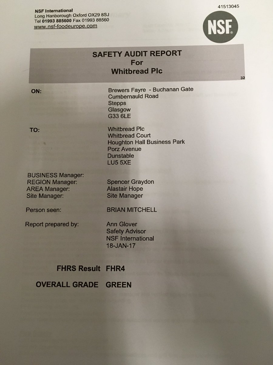 Well done Buchanan Gate Kitchen, FOH and Management  on a 4⭐green NSF 😀<a href="/alastairhope/">Alastair Hope</a> <a href="/anoushadabeea/">Noush</a> <a href="/WeAreSUGM/">WeAreSUGM</a>