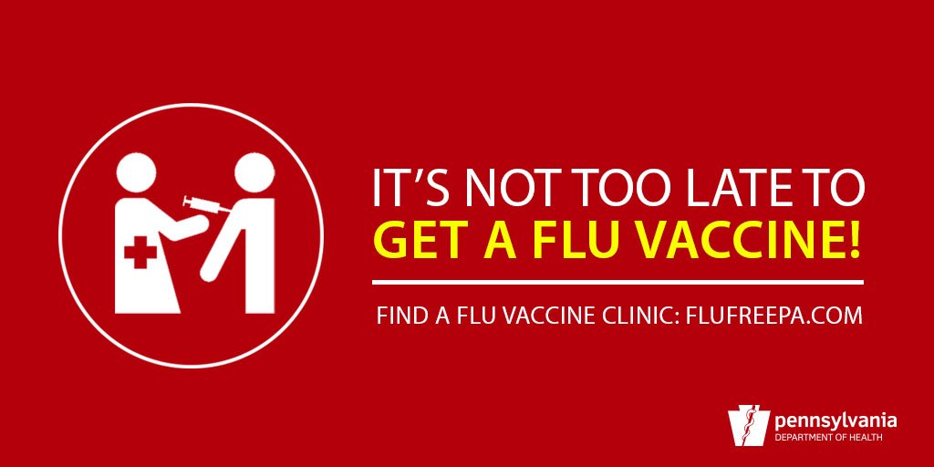 PAHealthDept's tweet photo. Don't procrastinate any longer! Get your #flushot and protect yourself and your family for the rest of #flu season. #FluFreePA #FightFlu https://t.co/nWr0afwU1S