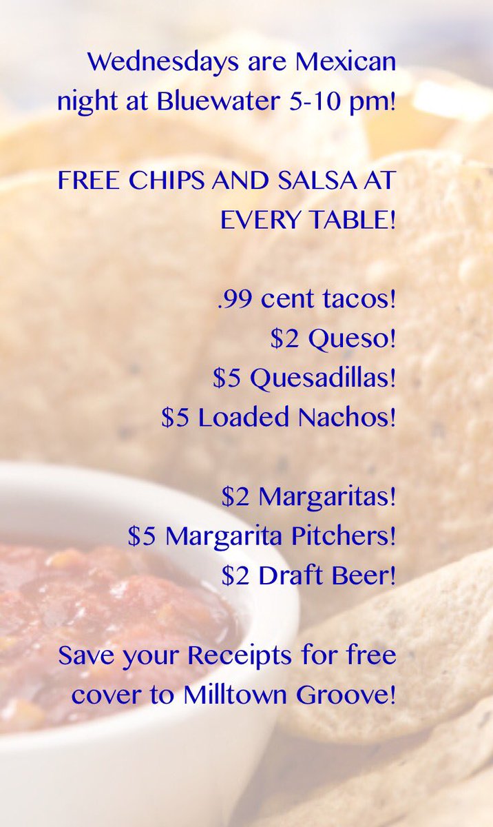 BlueWater_Bar's tweet photo. Karaoke, Mexican food, free entry to @MilltownGroove All just to get you over the Hump!  #MargaritaPitchers #GetWet before white girl! https://t.co/KqU5yLWaIS