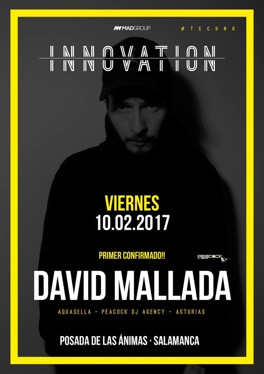 1 confirmado <a href="/DavidMallada/">Zexy</a> 
#INNOVATION #salamanca <a href="/PosadaAnimasSLM/">Posadas de las Ánimas Salamanca</a> <a href="/madgroupspain/">MadGroup</a>