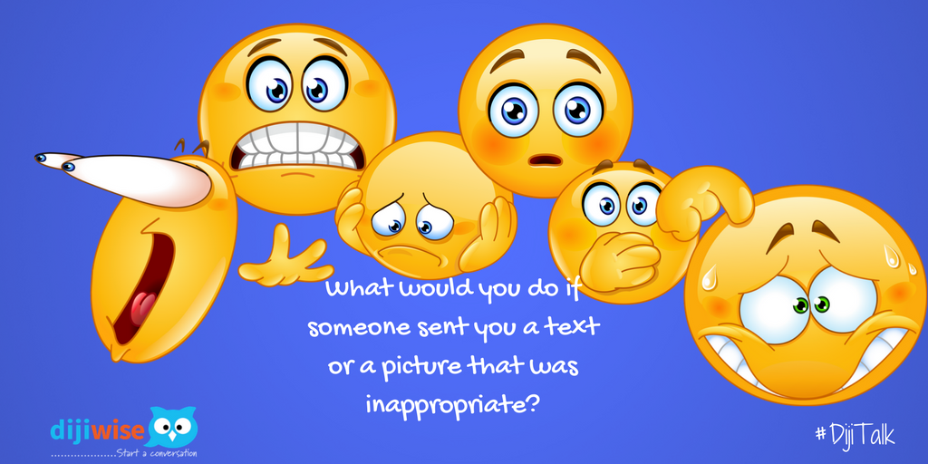dijiwise's tweet photo. What would your child do if they rec'd an inappropriate text? Set up a game plan today! #startaconversation #dijitalk #digitalparenting https://t.co/wUAFzw2Wra