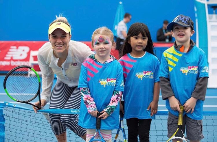 NBGivesBack's tweet photo. Shout out to #TeamNB athlete @gibbsyyyy @ #AusOpen showing future stars of the game, how to find their spark. 🎾💥#sparkstart #nbgivesback https://t.co/KuKuzR5JwP