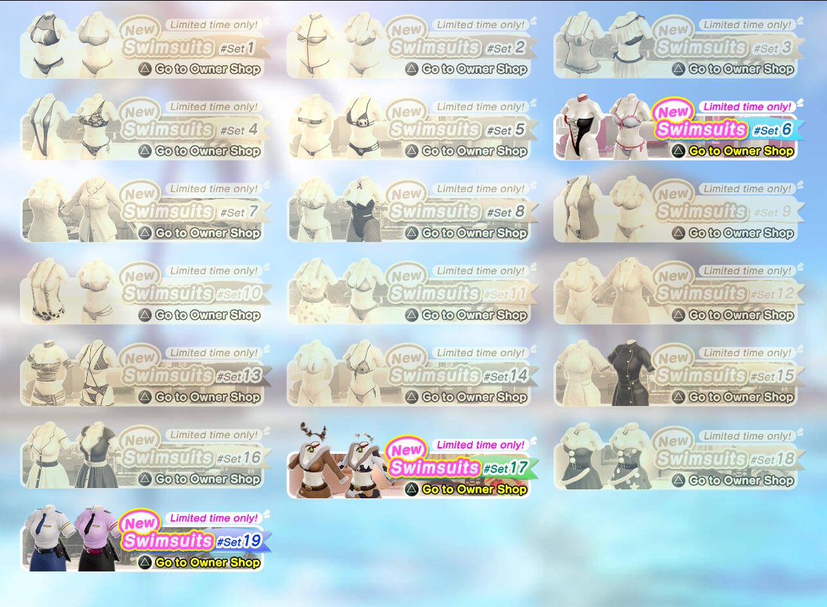 doagame's tweet photo. New page "Swimsuit Sets" https://t.co/AzNjbBzyD3 #DOAX3 #DOAXProject You'll always know which sets are available! Cache reset recommended!! https://t.co/d3T95OcFMj